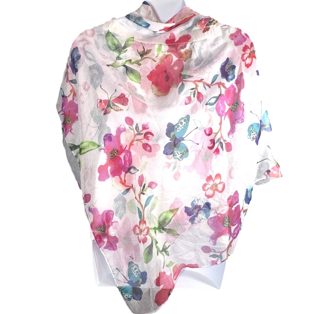 Floral Butterfly Lightweight Kimono Wrap Shawl Scarf One Size - Picture 4 of 10